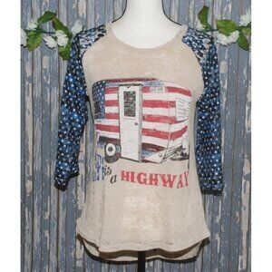 NWT SOUTHERN GRACE Burnout Tee T-Shirt Top Life is a Highway 3/4 Sleeve Size S P